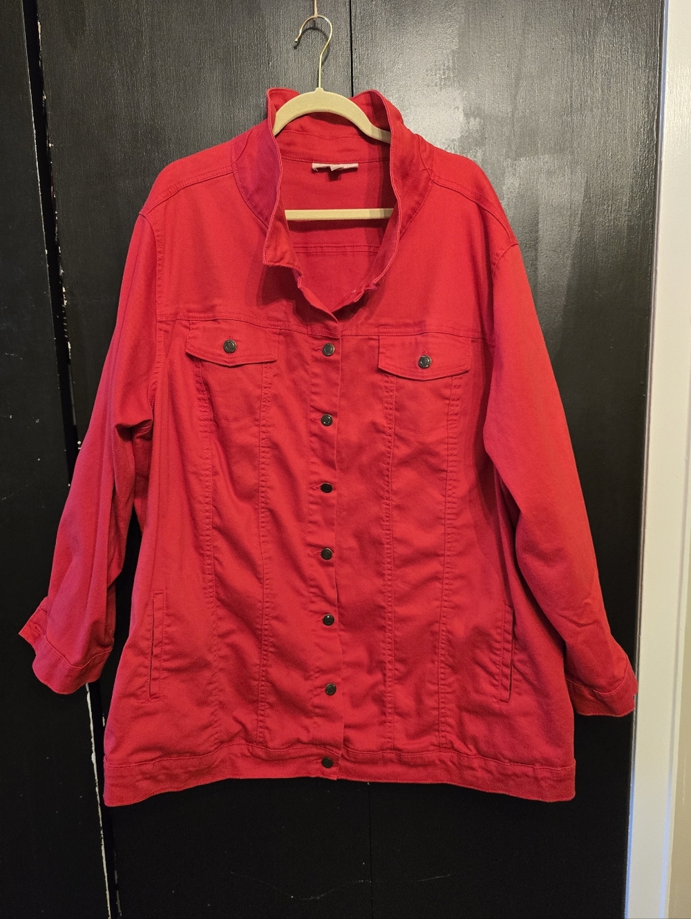 Woman Within Bright Red Button-Front Jean Jacket Size 32w